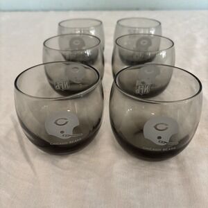 Vintage 1970S Smoked Chicago Bears Glasses. Six Glasses.
